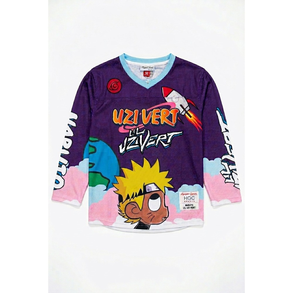 Naruto Lil Uzi Vert Jersey Youth Medium Yellow Yokai Anime Hockey Kids Tee